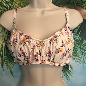 Floral Bikini Top with Pink and Yellow Accents